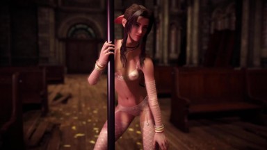 Slutty Aerith in white lingerie performed lap dance for stunned Cloud