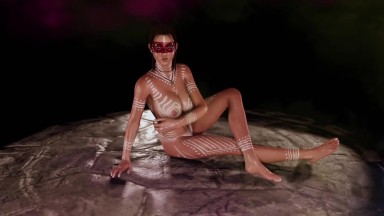Cunning Lara Croft poses with ritual body paint to pacify tomb guardians
